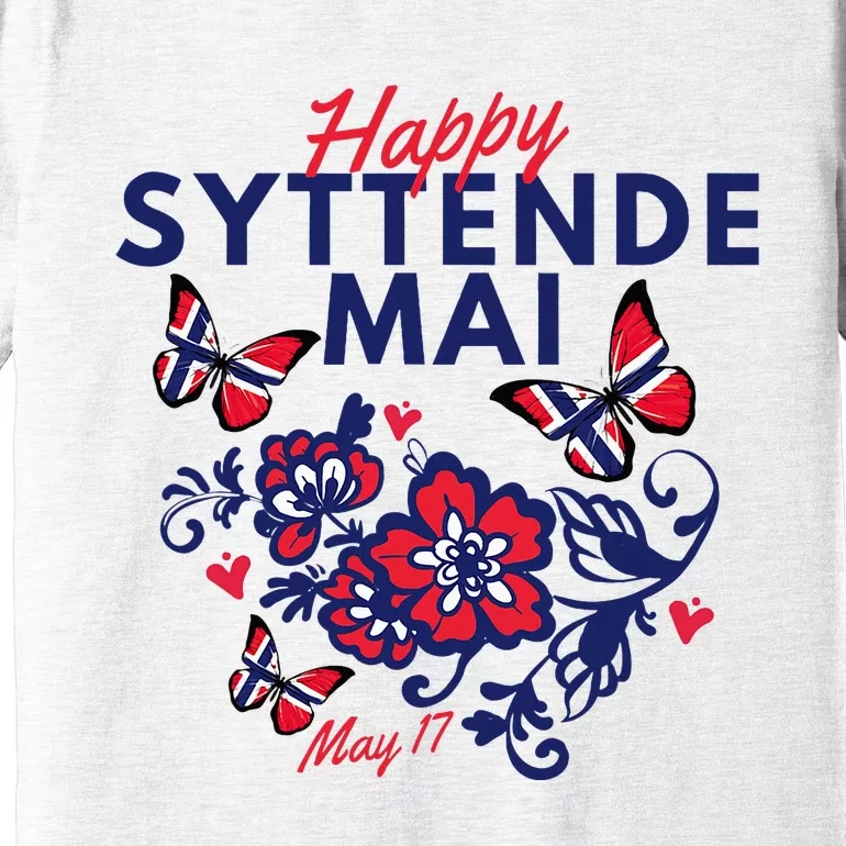 Happy Syttende Mai 17 May Norway Rosemaling Butterflies Flag Premium T-Shirt