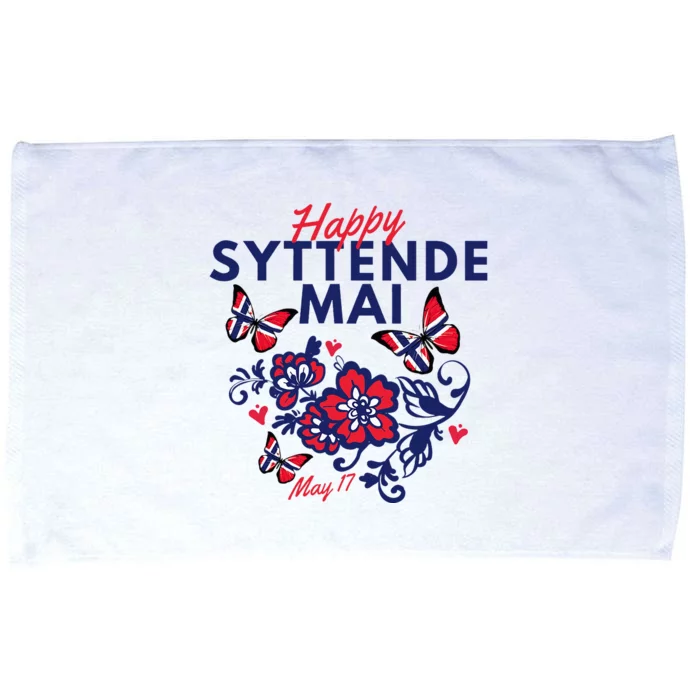 Happy Syttende Mai 17 May Norway Rosemaling Butterflies Flag Microfiber Hand Towel