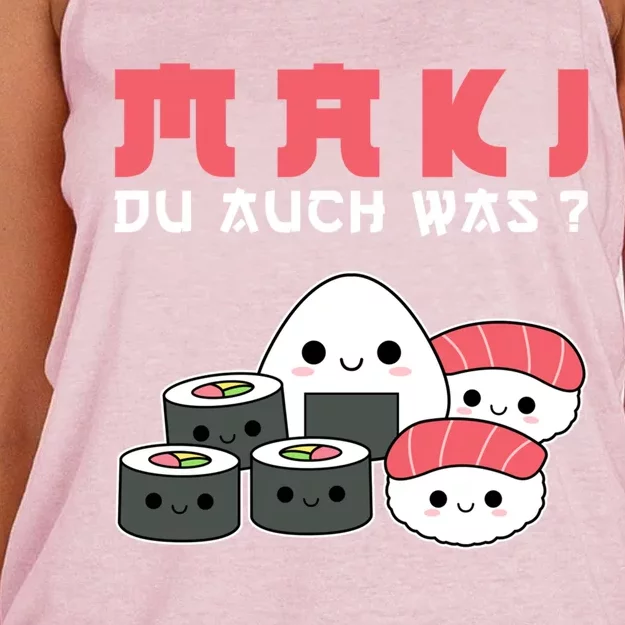 Happy Sushi Maki Du Auch Was? Gift For Sushi Lovers Great Gift Women's Knotted Racerback Tank