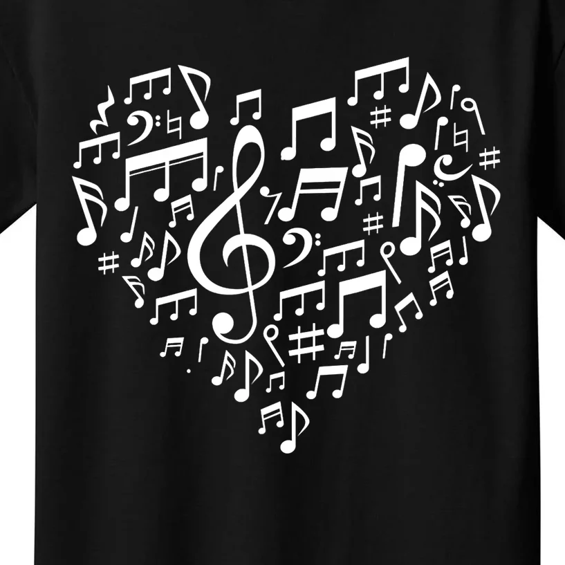 Heart Shape Musical Notes Music Lovers Gifts Valentines Day Kids T-Shirt