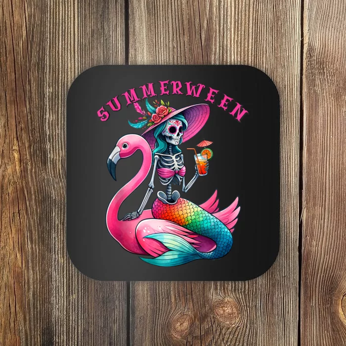 Halloween Summerween Mermaid Skeleton Flamingo Summer Gift Coaster