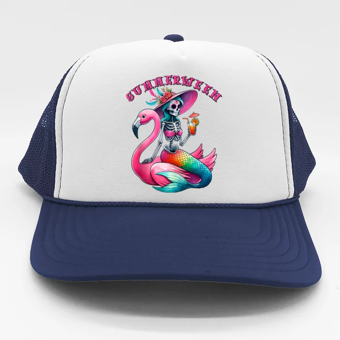 Halloween Summerween Mermaid Skeleton Flamingo Summer Gift Trucker Hat