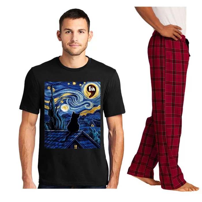 Halloween Starry Night Black Cat Comma La Kamala Harris Pajama Set