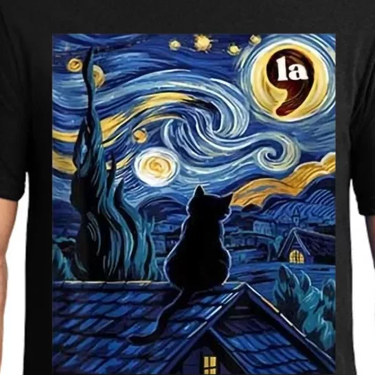 Halloween Starry Night Black Cat Comma La Kamala Harris Great Gift Pajama Set