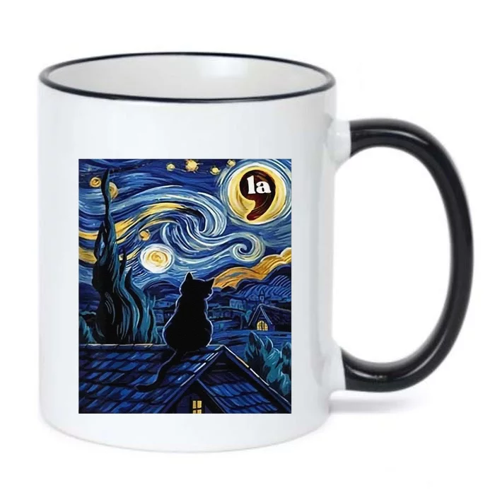 Halloween Starry Night Black Cat Comma La Kamala Harris Gift Black Color Changing Mug