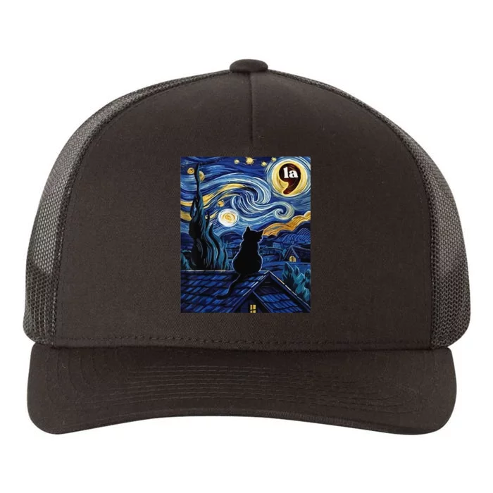 Halloween Starry Night Black Cat Comma La Kamala Harris Gift Yupoong Adult 5-Panel Trucker Hat