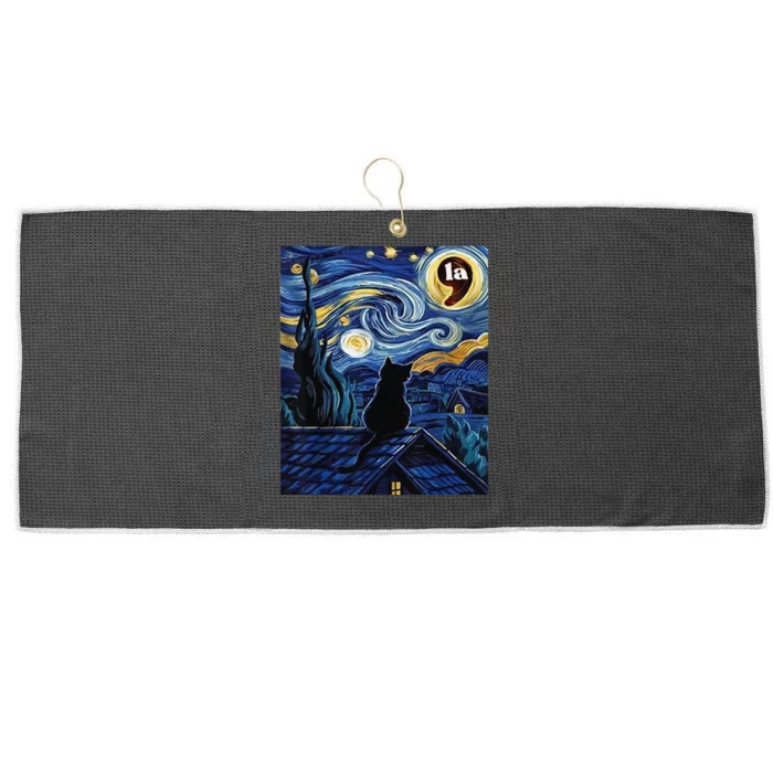 Halloween Starry Night Black Cat Comma La Kamala Harris Gift Large Microfiber Waffle Golf Towel