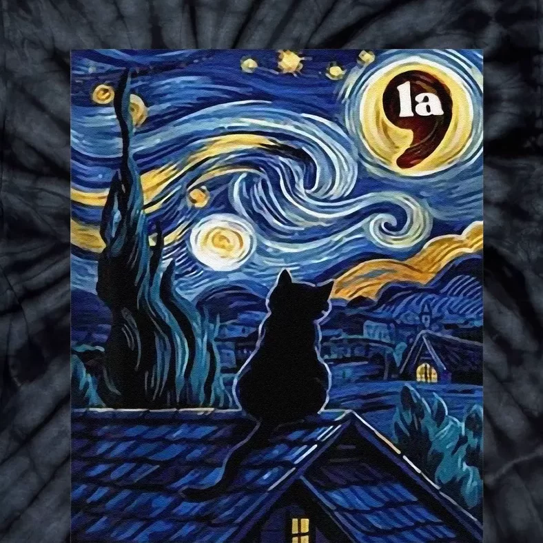 Halloween Starry Night Black Cat Comma La Kamala Harris Gift Tie-Dye T-Shirt