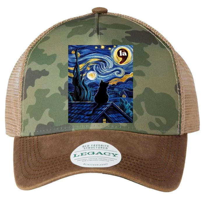 Halloween Starry Night Black Cat Comma La Kamala Harris Legacy Tie Dye Trucker Hat