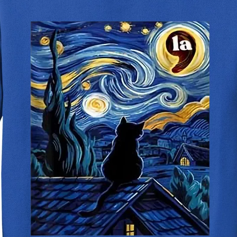 Halloween Starry Night Black Cat Comma La Kamala Harris Tall Sweatshirt