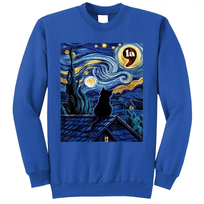 Halloween Starry Night Black Cat Comma La Kamala Harris Tall Sweatshirt