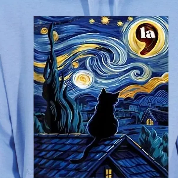 Halloween Starry Night Black Cat Comma La Kamala Harris Unisex Surf Hoodie