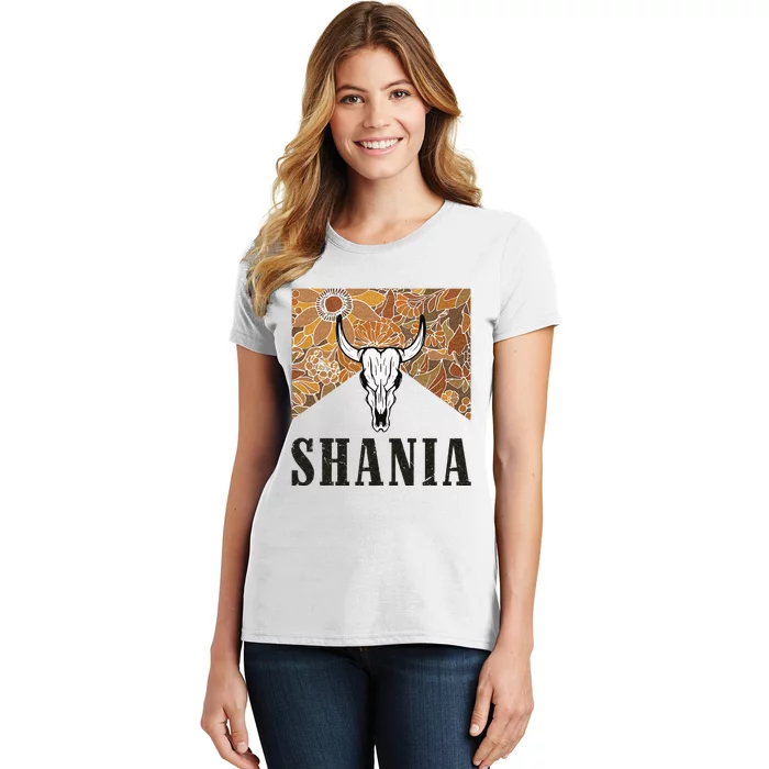 Howdy Shania Name Bull Skull Punchy Western Cowgirl Style Women's T-Shirt