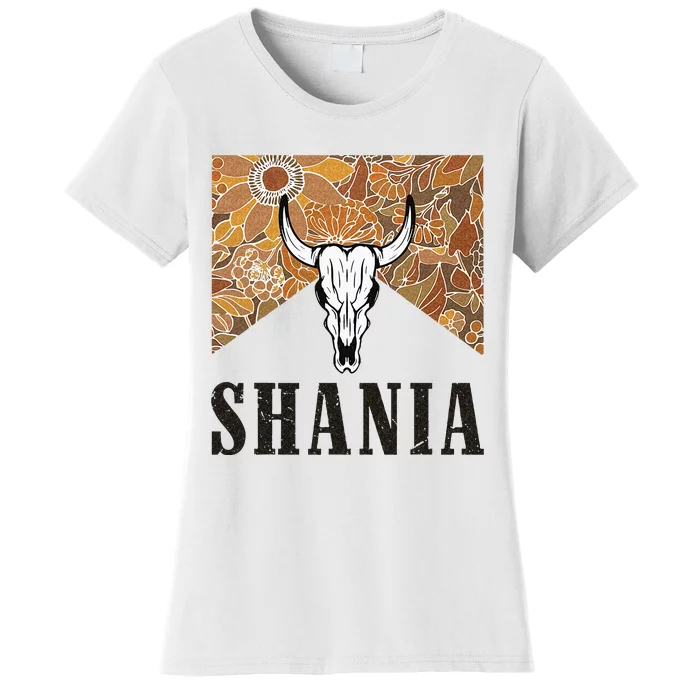 Howdy Shania Name Bull Skull Punchy Western Cowgirl Style Women's T-Shirt