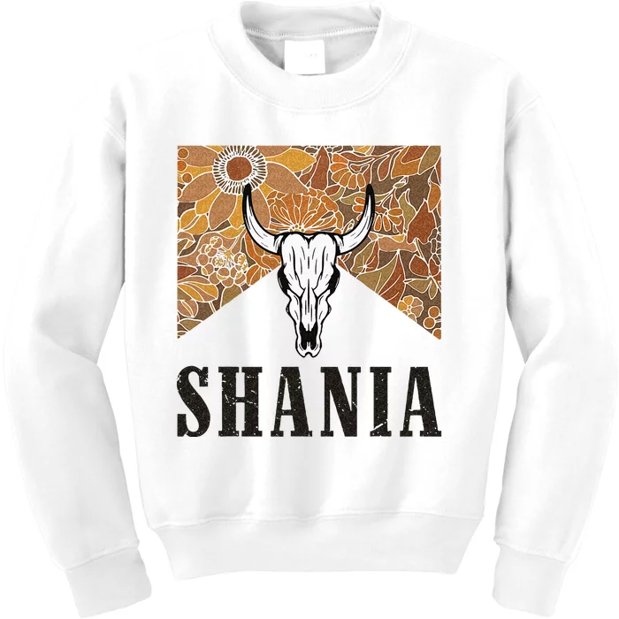 Howdy Shania Name Bull Skull Punchy Western Cowgirl Style Kids Sweatshirt