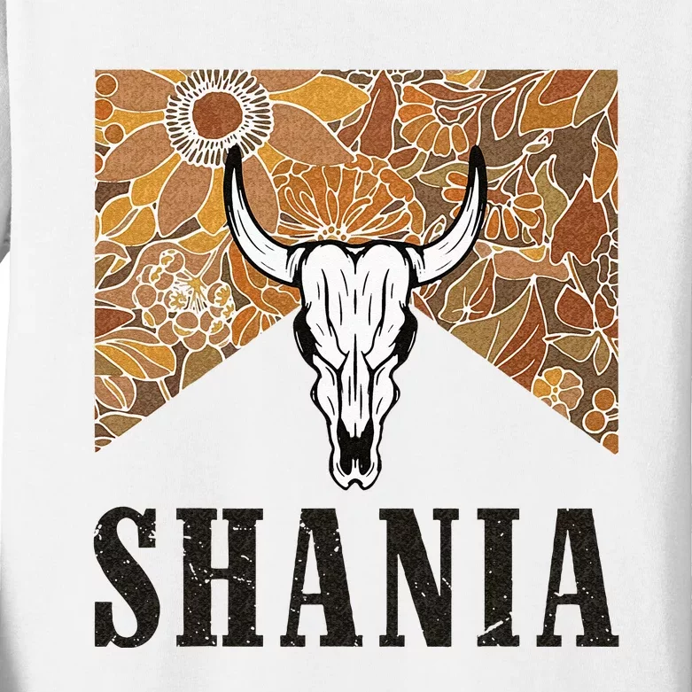 Howdy Shania Name Bull Skull Punchy Western Cowgirl Style Kids Long Sleeve Shirt