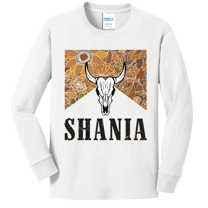 Howdy Shania Name Bull Skull Punchy Western Cowgirl Style Kids Long Sleeve Shirt