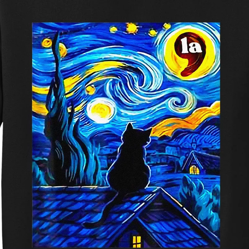 Halloween Starry Night Black Cat Comma La Kamala Harris Gift Sweatshirt