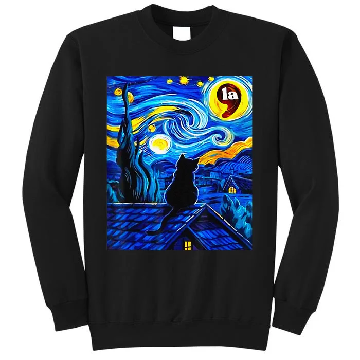 Halloween Starry Night Black Cat Comma La Kamala Harris Gift Sweatshirt