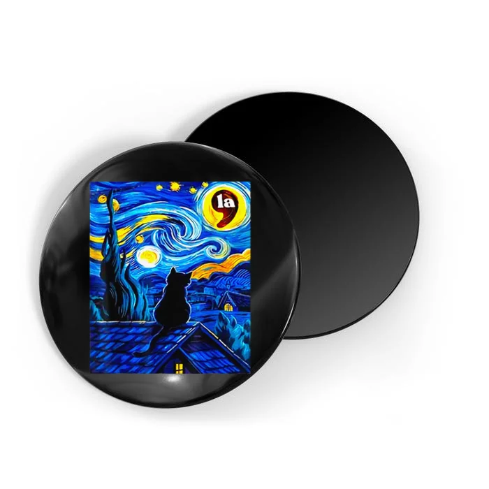 Halloween Starry Night Black Cat Comma La Kamala Harris Gift Magnet