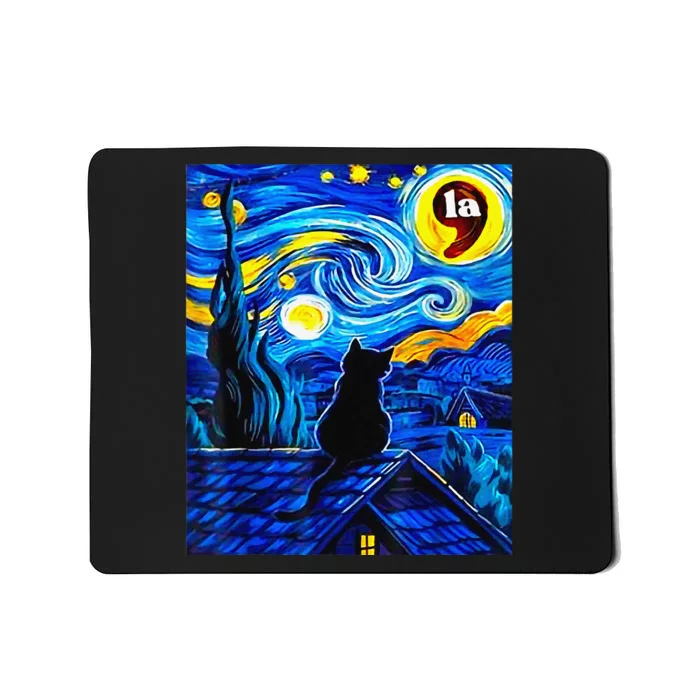 Halloween Starry Night Black Cat Comma La Kamala Harris Gift Mousepad