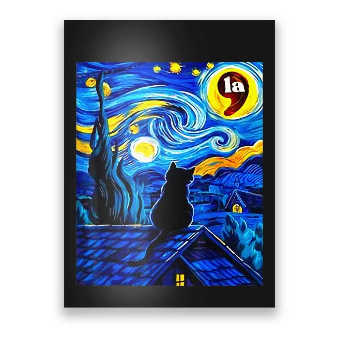 Halloween Starry Night Black Cat Comma La Kamala Harris Gift Poster