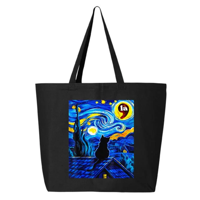 Halloween Starry Night Black Cat Comma La Kamala Harris Gift 25L Jumbo Tote