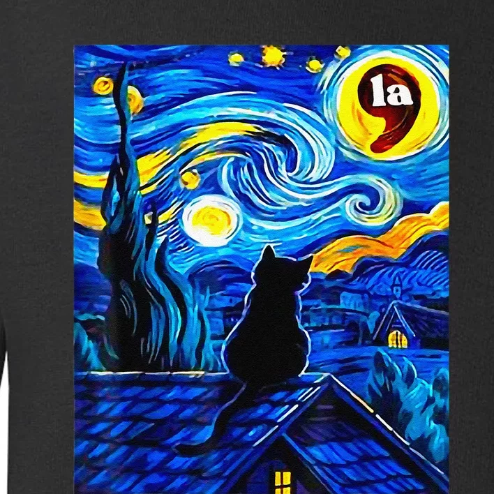 Halloween Starry Night Black Cat Comma La Kamala Harris Gift Toddler Sweatshirt