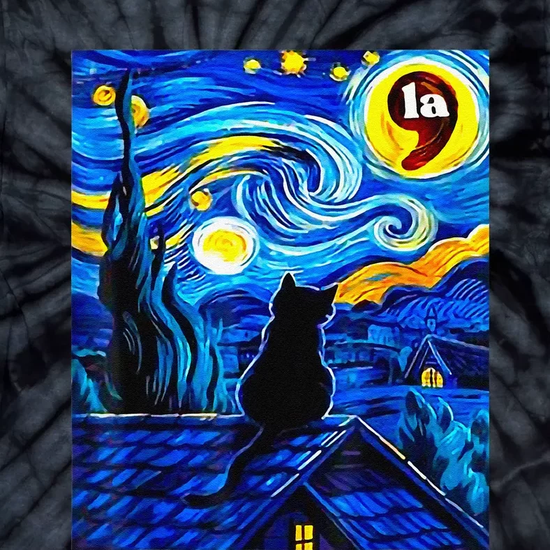 Halloween Starry Night Black Cat Comma La Kamala Harris Gift Tie-Dye T-Shirt