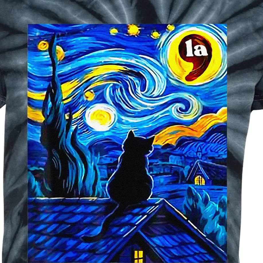 Halloween Starry Night Black Cat Comma La Kamala Harris Gift Kids Tie-Dye T-Shirt