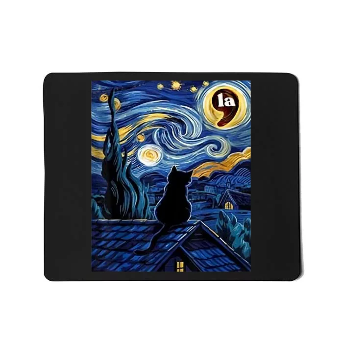 Halloween Starry Night Black Cat Comma La Kamala Harris Mousepad