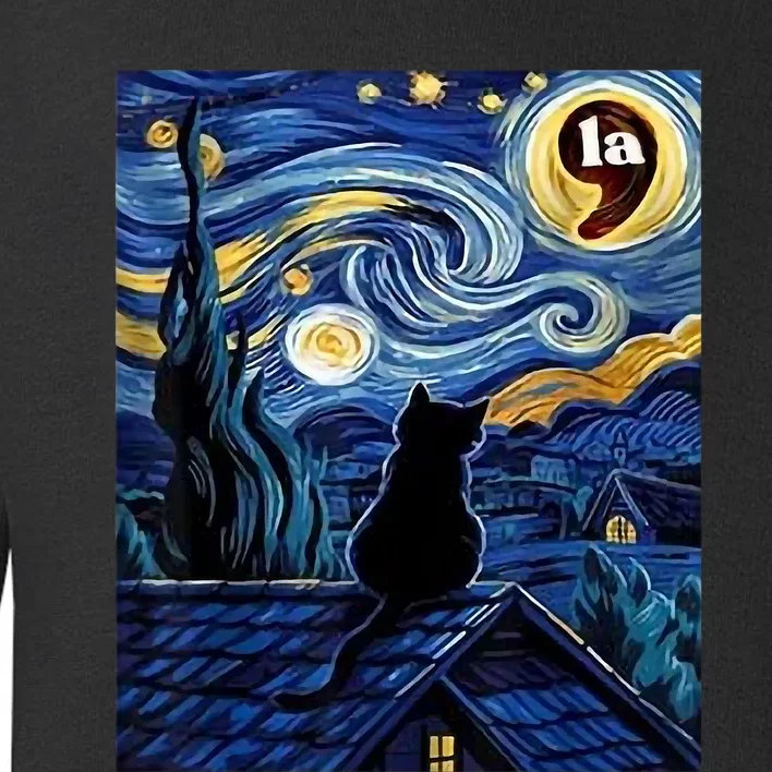 Halloween Starry Night Black Cat Comma La Kamala Harris Toddler Sweatshirt