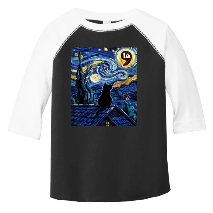 Halloween Starry Night Black Cat Comma La Kamala Harris Toddler Fine Jersey T-Shirt