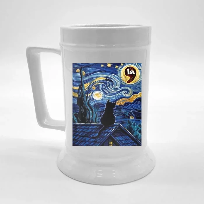 Halloween Starry Night Black Cat Comma La Kamala Harris Front & Back Beer Stein