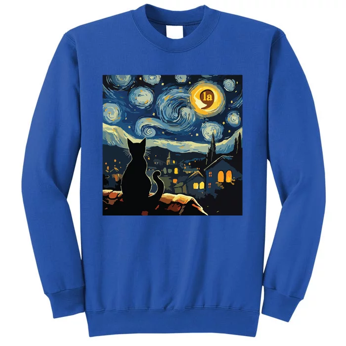 Halloween Starry Night Black Cat Comma La Kamala Harris Sweatshirt