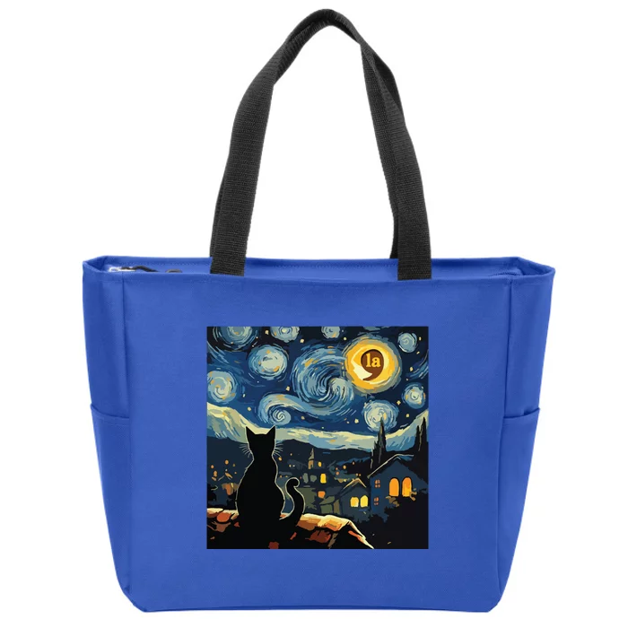 Halloween Starry Night Black Cat Comma La Kamala Harris Zip Tote Bag