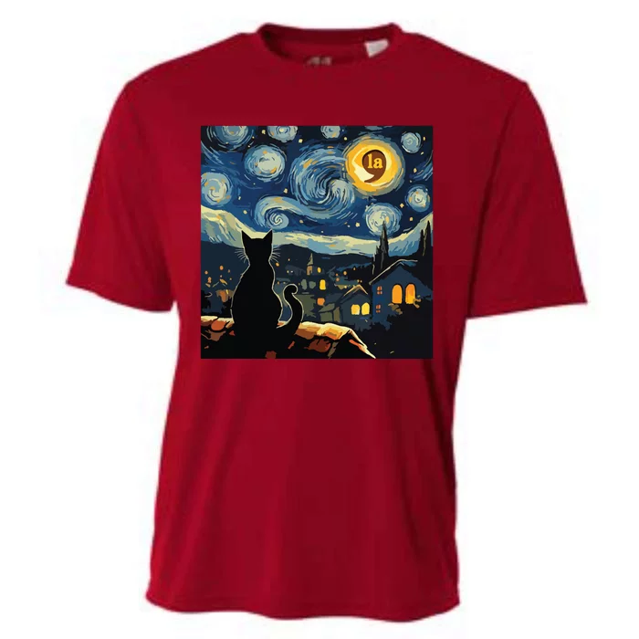 Halloween Starry Night Black Cat Comma La Kamala Harris Cooling Performance Crew T-Shirt