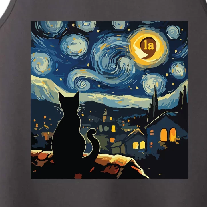 Halloween Starry Night Black Cat Comma La Kamala Harris Performance Tank