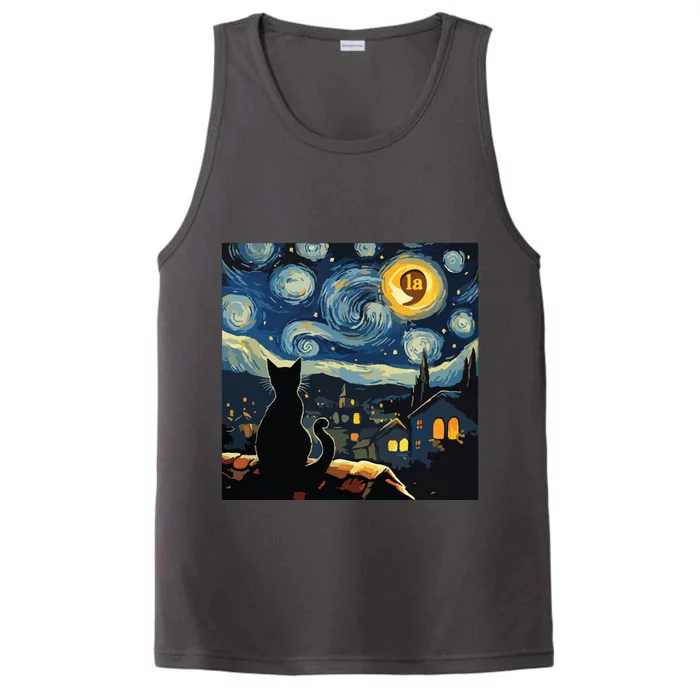 Halloween Starry Night Black Cat Comma La Kamala Harris Performance Tank