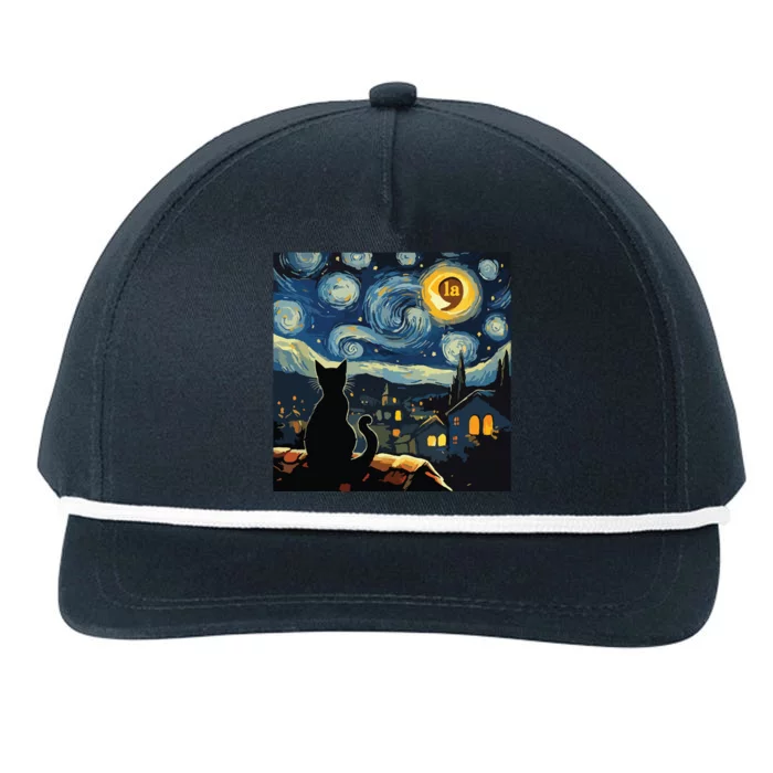 Halloween Starry Night Black Cat Comma La Kamala Harris Snapback Five-Panel Rope Hat