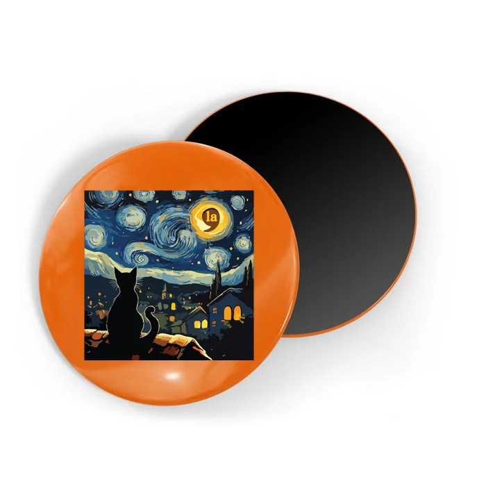 Halloween Starry Night Black Cat Comma La Kamala Harris Magnet