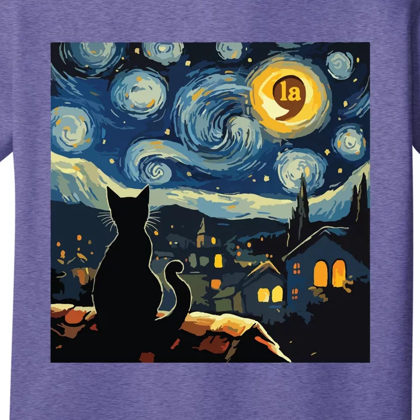 Halloween Starry Night Black Cat Comma La Kamala Harris T-Shirt