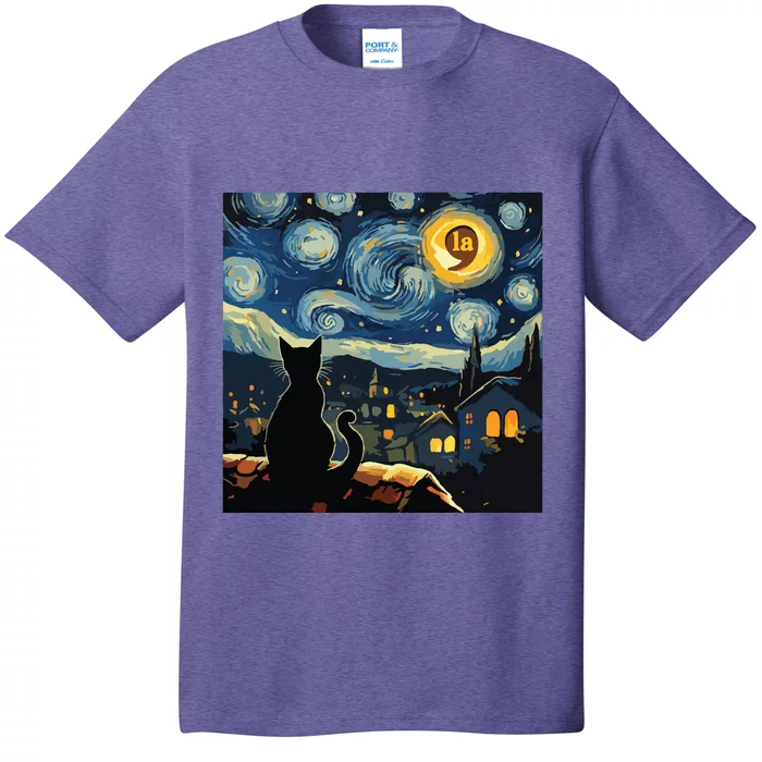 Halloween Starry Night Black Cat Comma La Kamala Harris T-Shirt