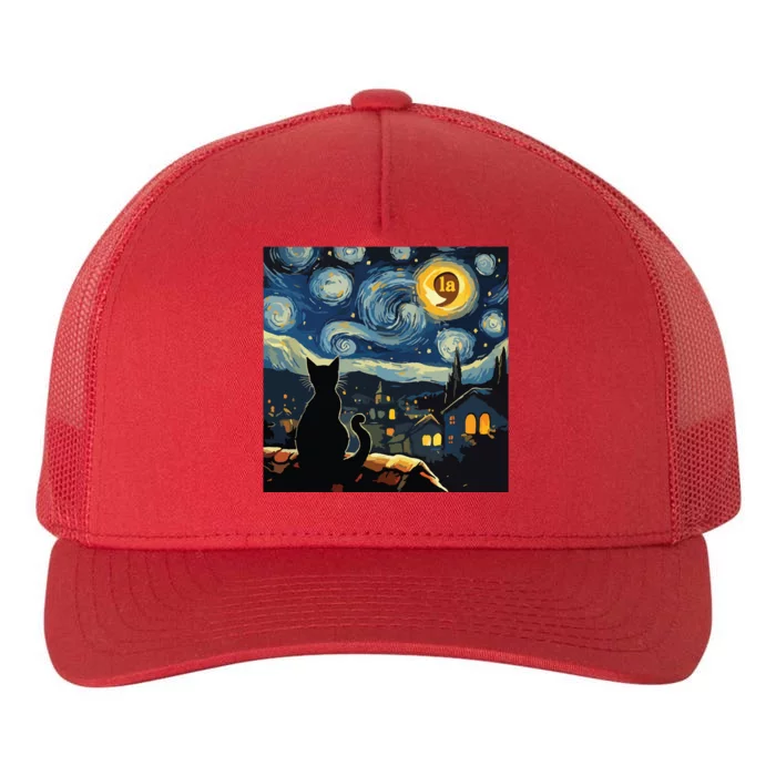 Halloween Starry Night Black Cat Comma La Kamala Harris Yupoong Adult 5-Panel Trucker Hat