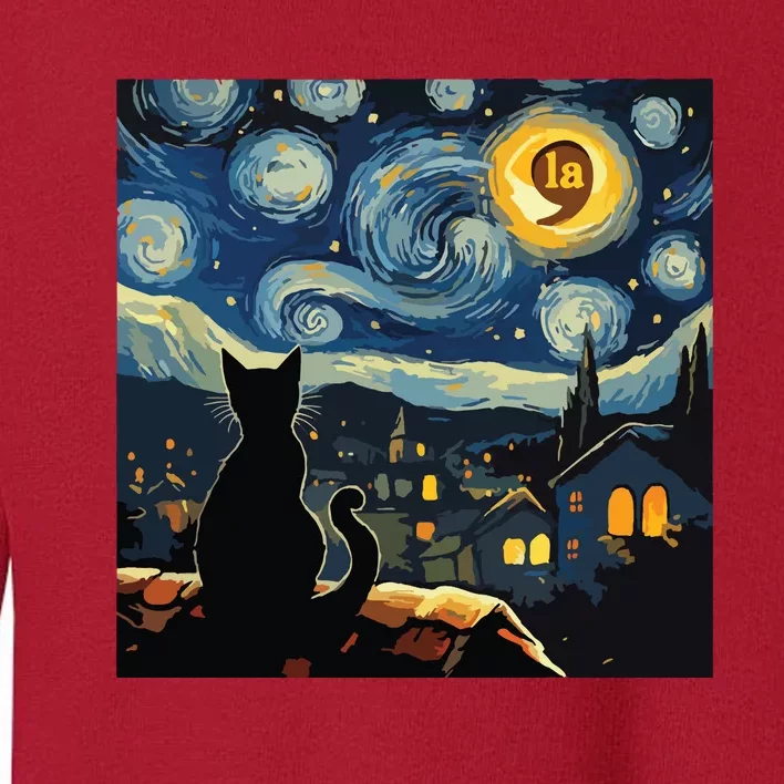 Halloween Starry Night Black Cat Comma La Kamala Harris Toddler Sweatshirt