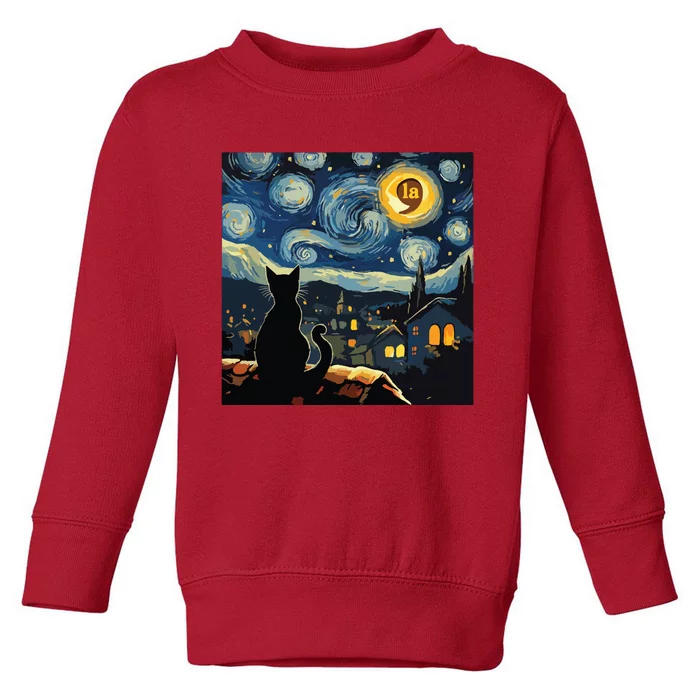 Halloween Starry Night Black Cat Comma La Kamala Harris Toddler Sweatshirt