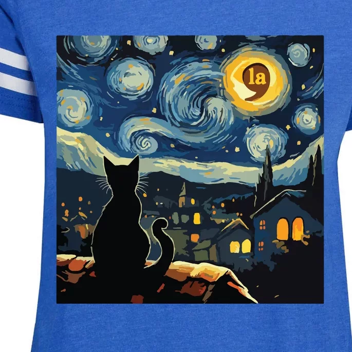 Halloween Starry Night Black Cat Comma La Kamala Harris Enza Ladies Jersey Football T-Shirt