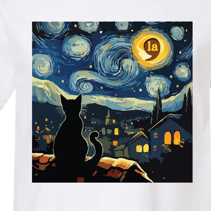 Halloween Starry Night Black Cat Comma La Kamala Harris Garment-Dyed Heavyweight T-Shirt