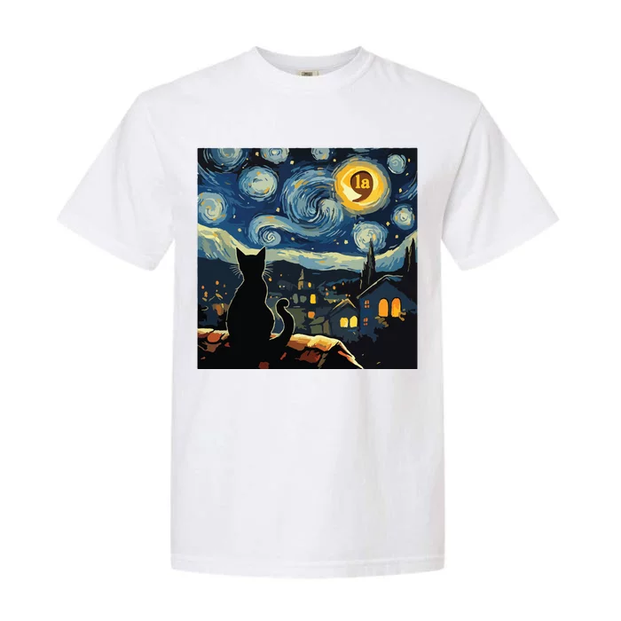 Halloween Starry Night Black Cat Comma La Kamala Harris Garment-Dyed Heavyweight T-Shirt