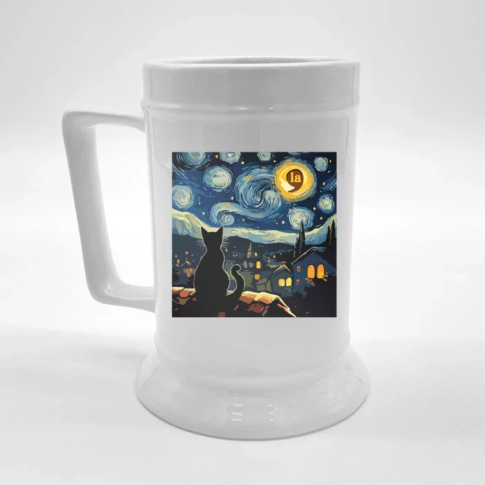 Halloween Starry Night Black Cat Comma La Kamala Harris Front & Back Beer Stein